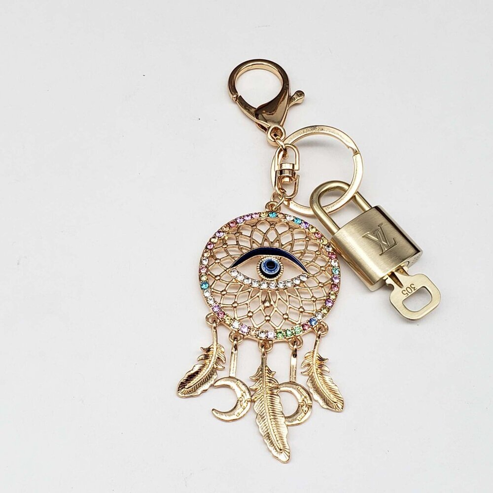 Authentic Louis Vuitton Gold Padlock & Key 🔒 LV Bag Charm w/ Unbranded Keychain - Picture 4 of 7